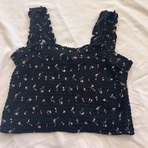 Hollister Black Floral Smocked Tank Top